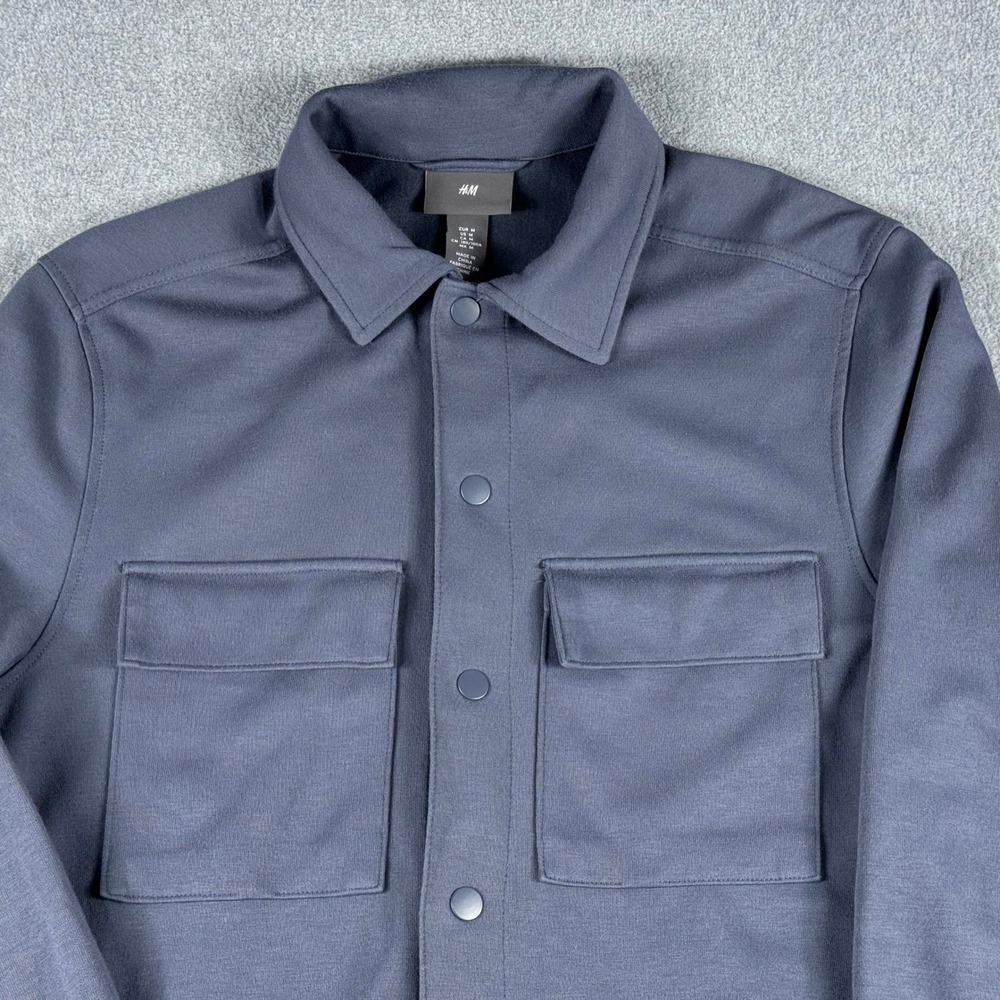 H&M Blue Snap Jacket Shacket Mens Medium Pocket Front